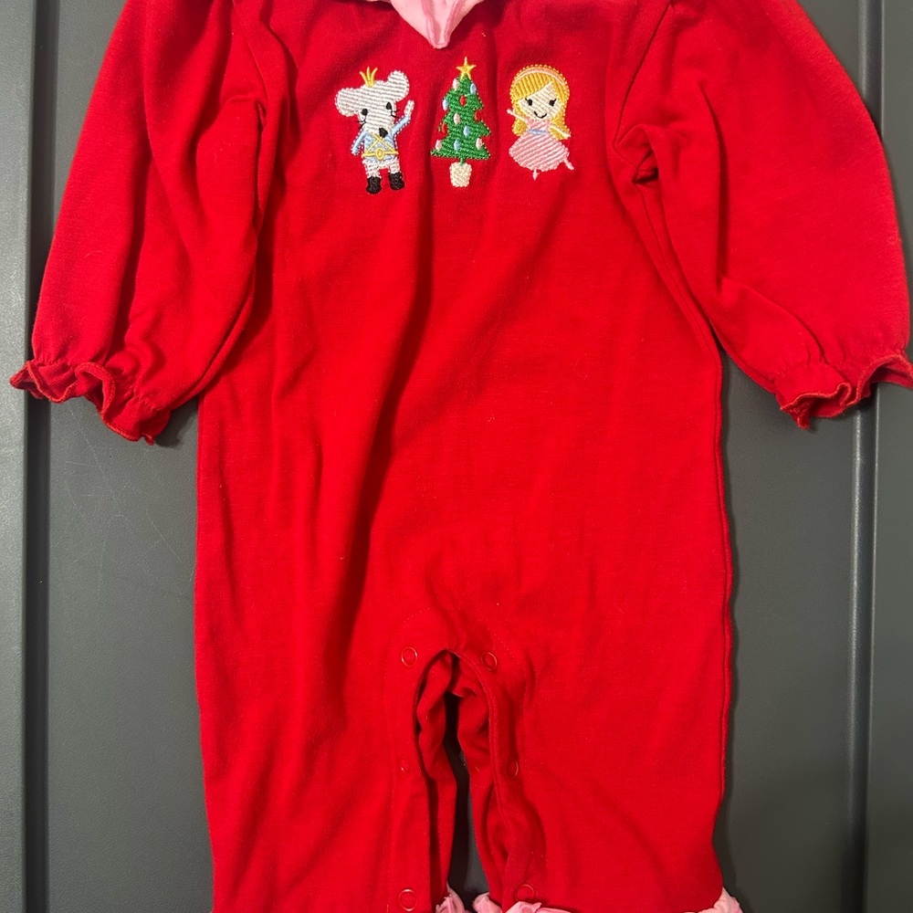 Red Baby Romper with Embroidered Designs